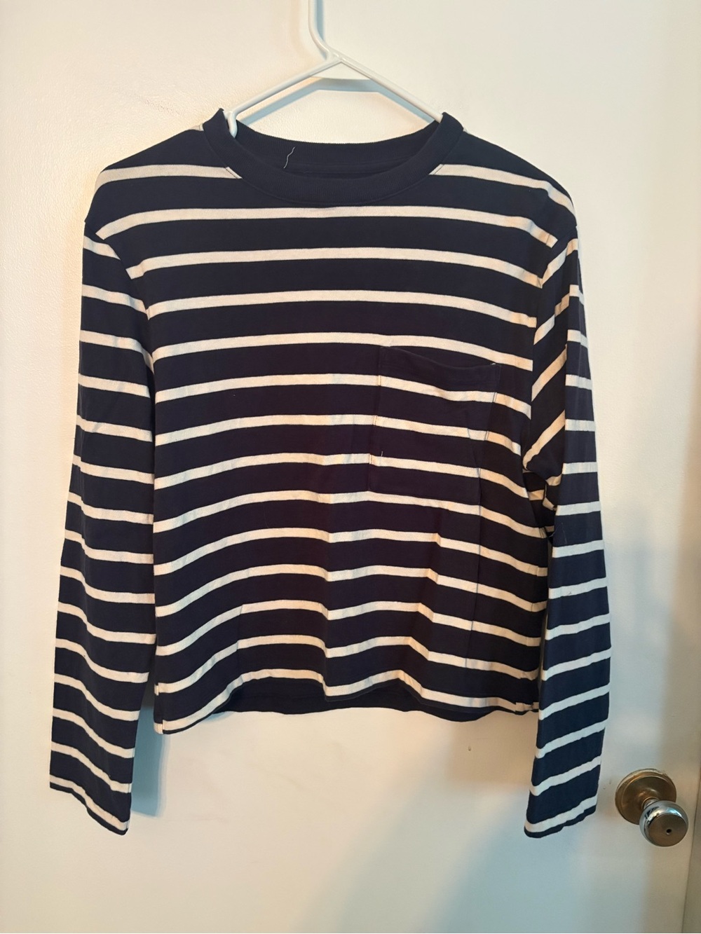 Abercrombie & Fitch Striped Long-Sleeve Pocket Tee - Navy & White